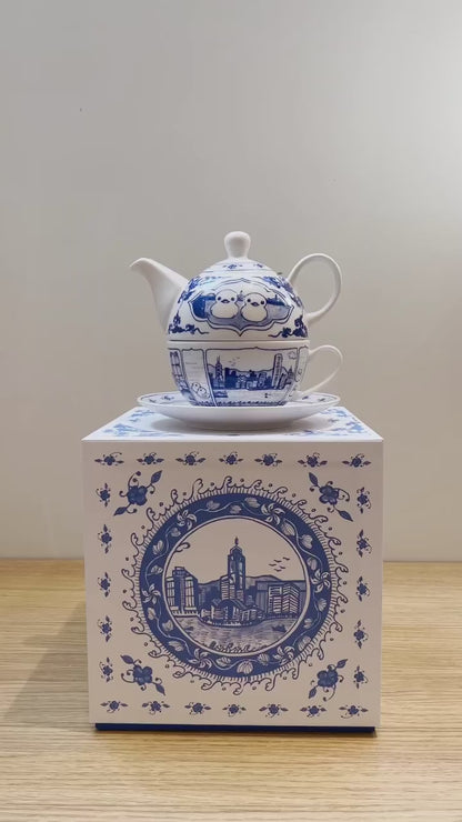 双鸭陶瓷茶合一茶壶套装